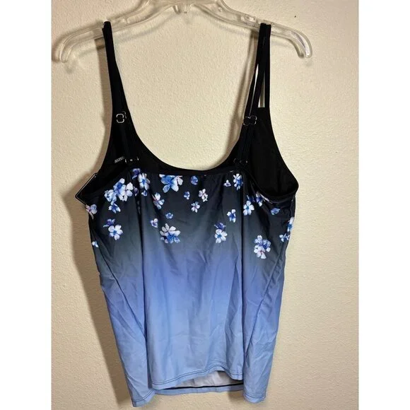 NWT Zaful Tankini Top Swimsuit Padded Floral Boho Summer Beach Blue Size 2XL - Picture 2 of 4